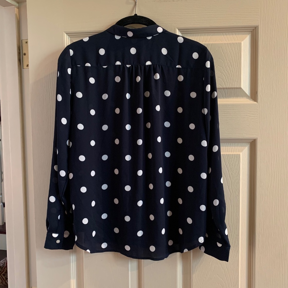 Loft Petites Navy Blue/White Polka Dot Blouse sz PS - Picture 4 of 5